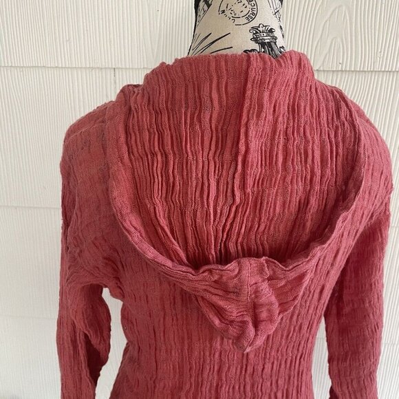 Chico’s Deep V-Neck Sheer Linen Scurunchy Hoodie Legenlook Women's Size 0 (H6) - Picture 6 of 13